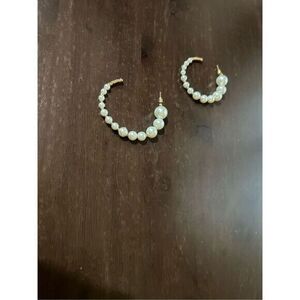 Pearl Gold Hoop Earrings Pierced